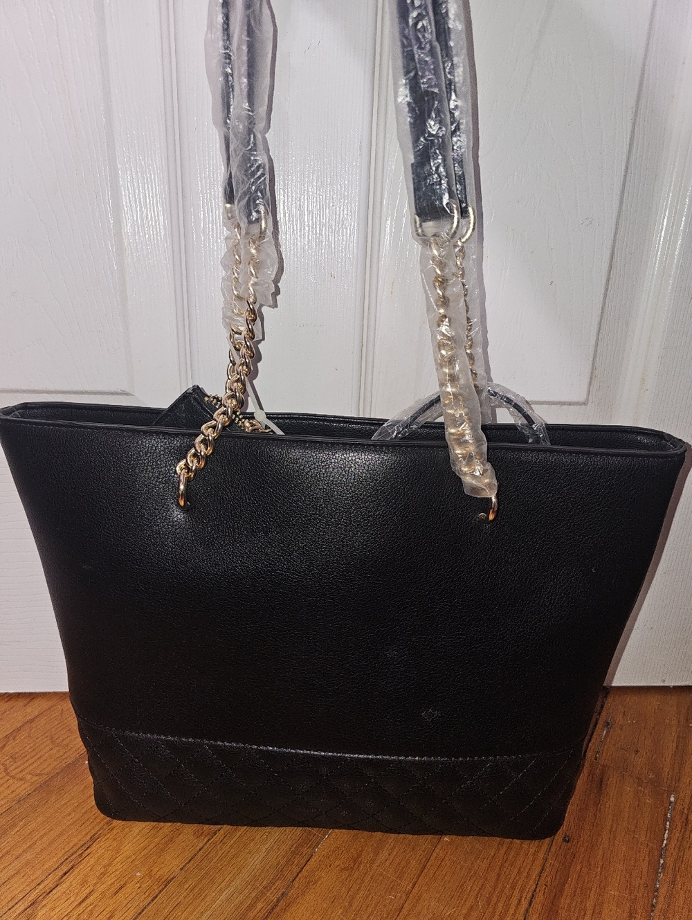Anne Klein Black and Gold Quilted Tote - Picture 3 of 9